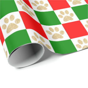 Cute Guld Glitter Paw Skriv ut röd Grönt Kontrolle Presentpapper