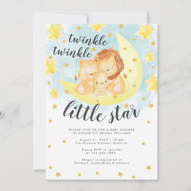 Cute Guld Glitter Twinkle Little Star Baby Shower Inbjudningar (Framsida)