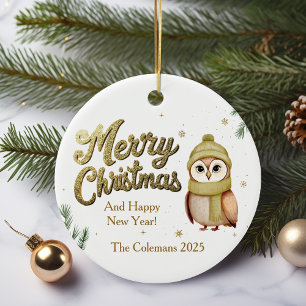Cute Guld God jul Uggla Personlig Julgransprydnad Keramik