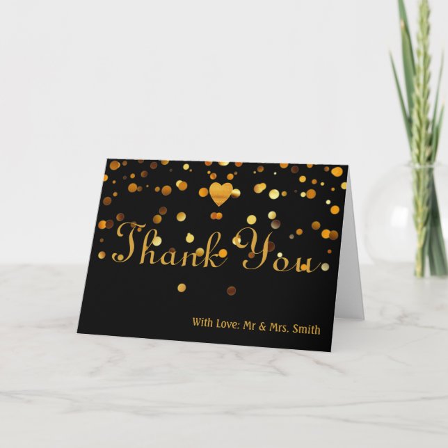 Cute Guld Heart Glitter Faux Foil Tack Kort (Framsida)