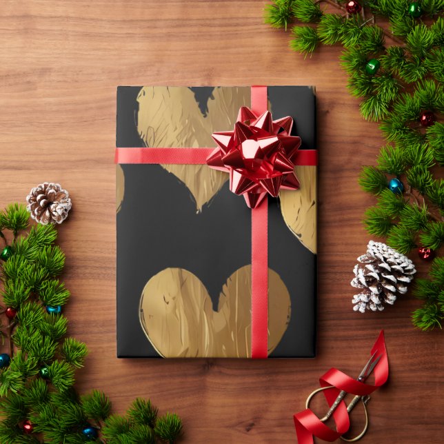 Cute Guld Hearts Presentpapper (Julgåva)