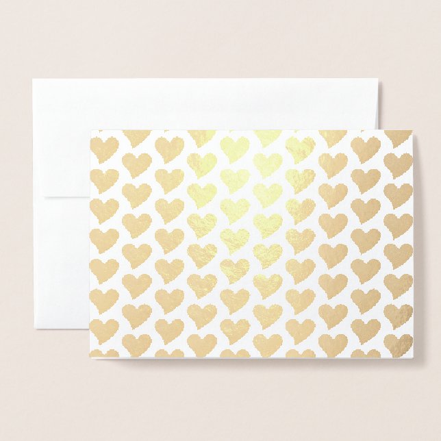 Cute guld hjärtan mönster minimalistisk modern ele folierat kort (Framsida med kuvert)