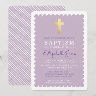 CUTE GULD KOR, modern baptism, skalopad lila Inbjudningar