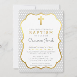 CUTE GULD KOR söt baptism finare polkadot grått Inbjudningar
