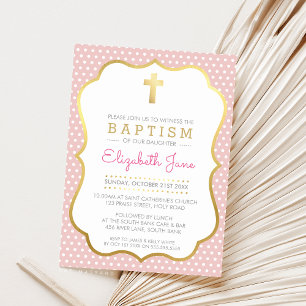 CUTE GULD KOR söt baptism finare polkadot rosa Inbjudningar
