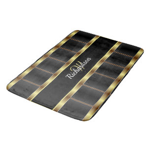 Cute Guld och Black Checkated Monogrammed Badrumsmatta