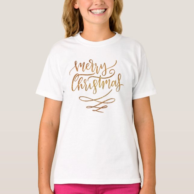 Cute Guld-penselskript God jul T-Shirt (Framsida)