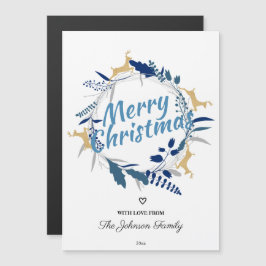 Cute Guld Reindeers Blommigt, julkrans, magnet