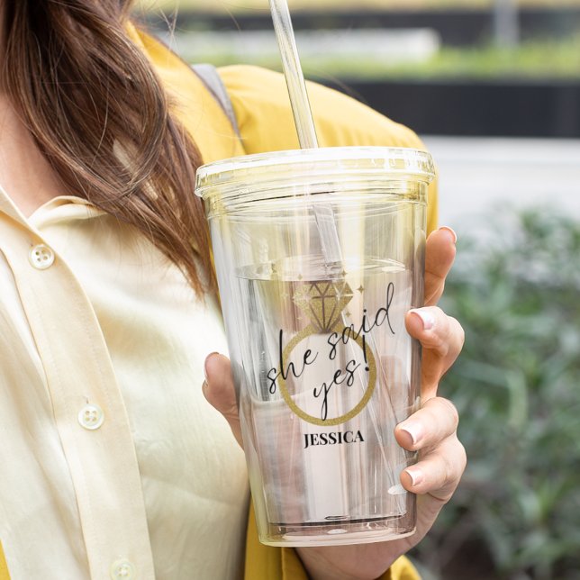 Cute Guld Ring sa att "ja Förlovning minimalist" Take Away Mugg (Skapare uppladdad)