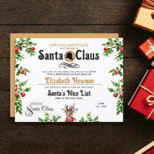 Cute Guld Santa Naughty Nice Officiell Certificate