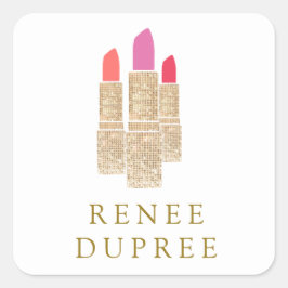 Cute Guld Sequin Lipstick Makeup Artist Beauty Fyrkantigt Klistermärke