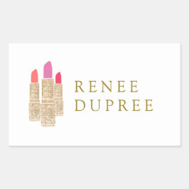 Cute Guld Sequin Lipstick Makeup Artist Beauty Rektangulärt Klistermärke