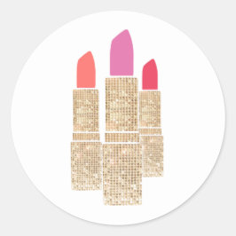 Cute Guld Sequin Lipstick Makeup Artist Beauty Runt Klistermärke