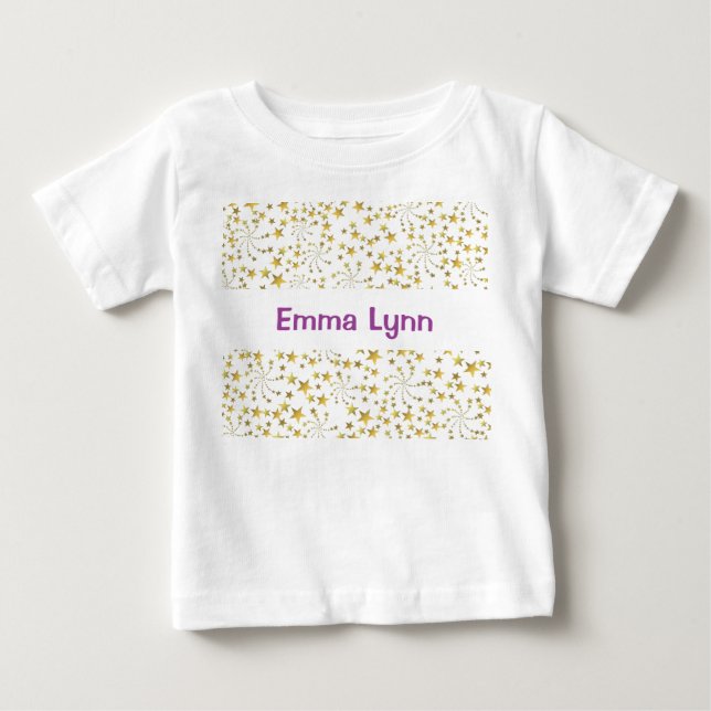 Cute Guld Stars Flower Fireworks Personlig Namn T Shirt (Framsida)