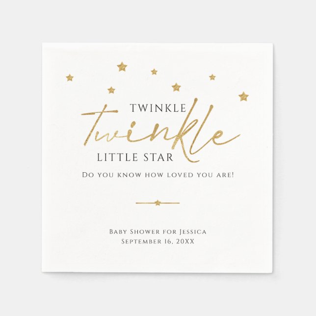 Cute Guld Stars Twinkle Twinkle Baby Shower Pappersservett (Framsidan)