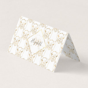 Cute Guld Strokes Llama Animal White Mönster Visitkort