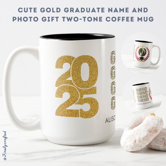 Cute Guld Student Namn och Photo Gift Two Tone Två-Tonad Mugg (Skapare uppladdad)