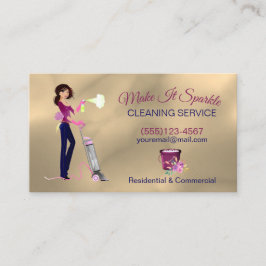 Cute Guld Tecknad Maid Städning tjänster Visitkort