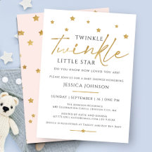 Cute Guld Twinkle Twinkle Little Star Baby Shower