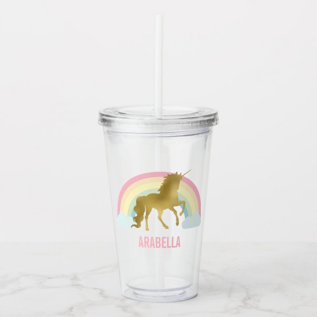 Cute Guld Unicorn Take Away Mugg (Framsida)