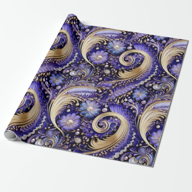Cute Guld/Violet/Paisley-jul Presentpapper (Utrullad)
