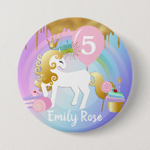 Cute Guld & White Unicorn Treat Birthday