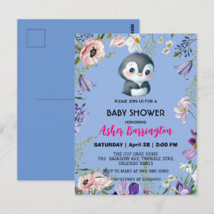 Cute gullpenguin Rustiska blommduschbarn Vykort