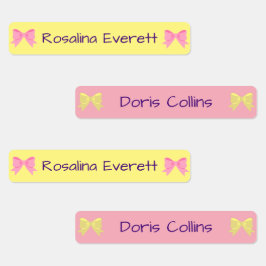 Cute Gult and Rosa Bows Girls Namn Kids Klistermärke