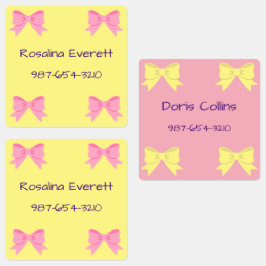 Cute Gult and Rosa Bows Girls Namn Kids Klistermärke