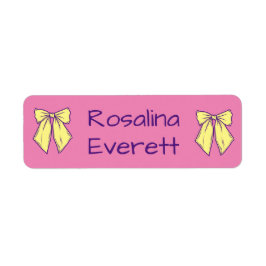 Cute Gult and Rosa Bows Girls Namn Kids Returadress Etikett