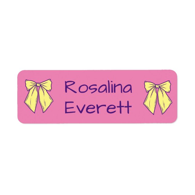 Cute Gult and Rosa Bows Girls Namn Kids Returadress Etikett (Framsidan)