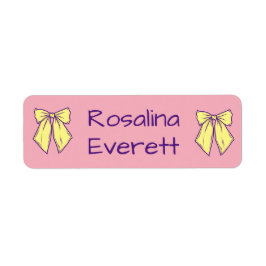 Cute Gult and Rosa Bows Girls Namn Kids Returadress Etikett