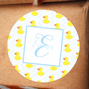 Cute Gult Anka Monogram Flicka Runt Klistermärke