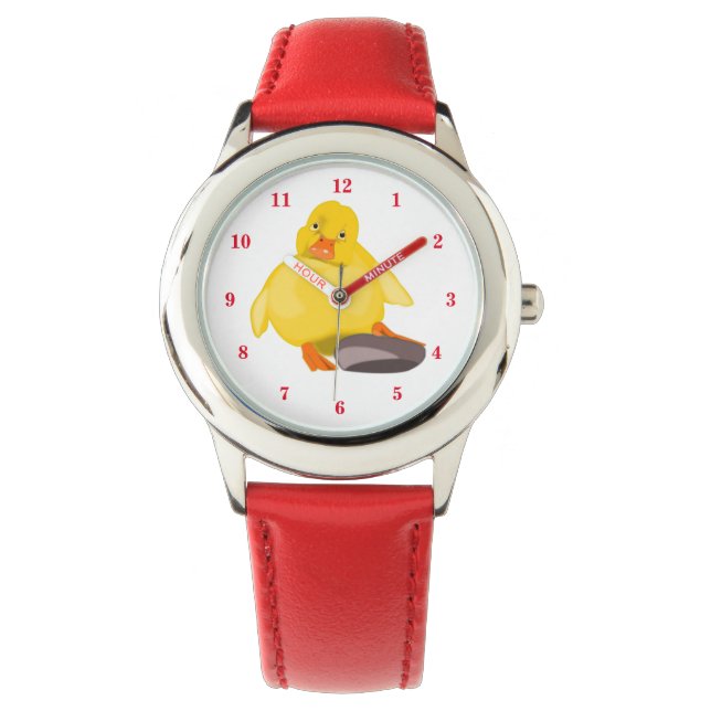Cute Gult Anka - Röd Armbandsur (Framsida)