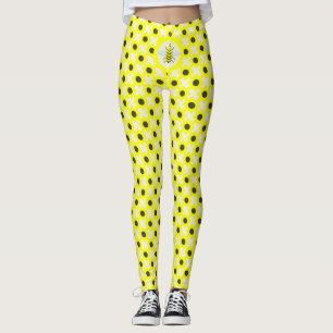 Cute Gult Baby Bee and Flowers Leggings