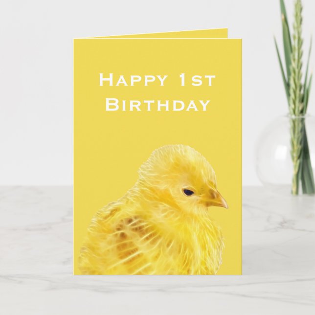 Cute gult baby Chick 1:a Grattis på födelsedagen Kort (Framsida)