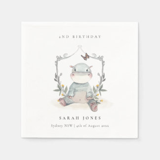 Cute Gult Baby Hippo Foliage i åldern Födelsedag Pappersservett