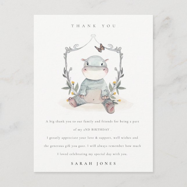 Cute Gult Baby Hippo Foliage i åldern Födelsedag Vykort (Framsida)