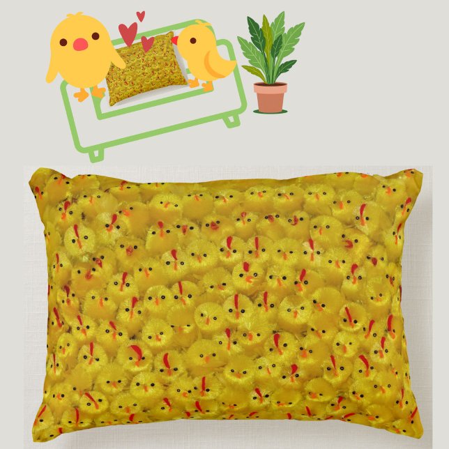 Cute Gult Baby Påsk Chicks Bright Mönster Prydnadskudde (A cheerful, colorful, springtime throw pillow, featuring a cute pattern of yellow baby chicks!)