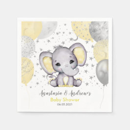 Cute Gult Baby Shower Elephant Balloons Napkins Pappersservett