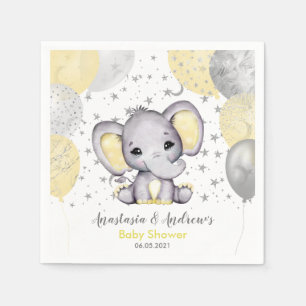 Cute Gult Baby Shower Elephant Balloons Napkins Pappersservett