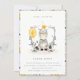 Cute Gult Baby Zebra Foliage Baby Shower Inbjudan