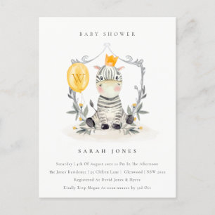 Cute Gult Baby Zebra Foliage Baby Shower Vykort