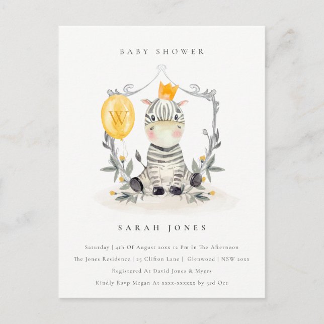 Cute Gult Baby Zebra Foliage Baby Shower Vykort (Framsida)