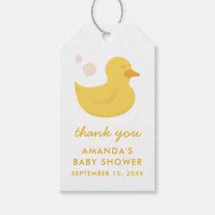 Cute gult bad anka tack vare babyduschen presentetikett