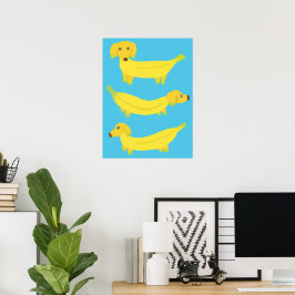 Cute Gult Banana Hundar Graphic Poster