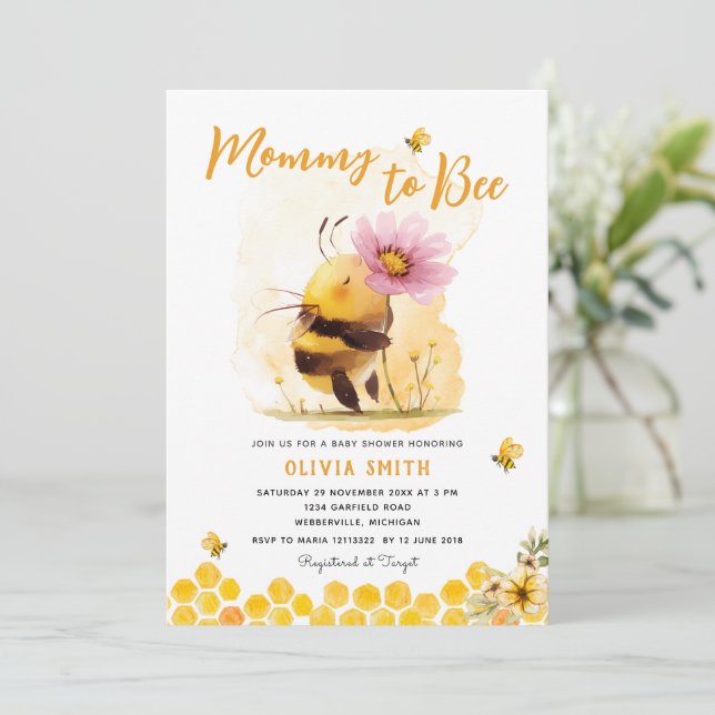 Cute Gult Bee Daisy Mamma till Bee Baby dusch Inbjudningar (Stående Fram)