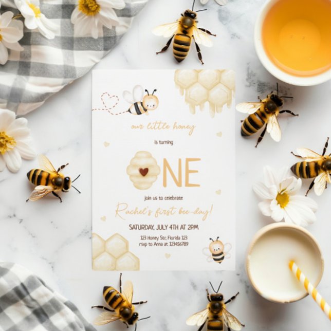 Cute Gult Bee honey First Bee day Inbjudningar (Skapare uppladdad)