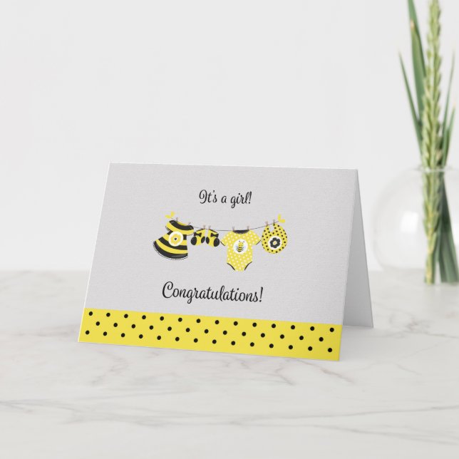 Cute Gult Bee Nyfödd bebis-Grattisar Kort (Framsida)