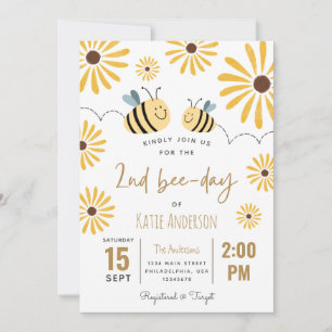 Cute Gult Bee och Solros 2:a bidagen Inbjudningar